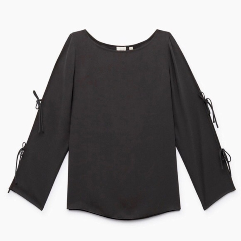 Aritzia Wilfred Black Tie Sleeve Blouse